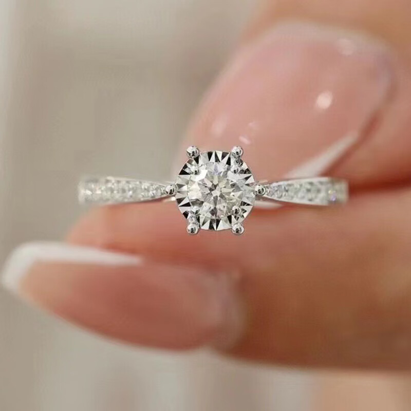 俪萌珠宝18k金车花钻戒结婚钻石戒指女1克拉求订结婚显钻六爪配钻宽戒