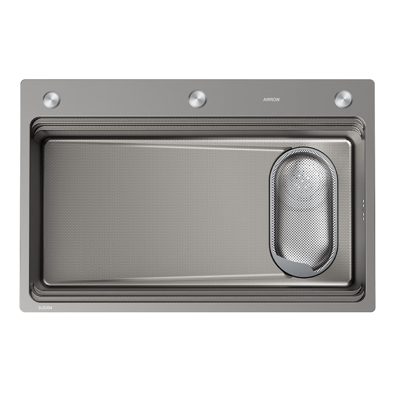 箭牌（ARROW）【政府补贴】水槽厨房洗菜盆大单槽多功能一体盆不锈钢升级滤渣 【热销金榜】75*46枪灰龙头