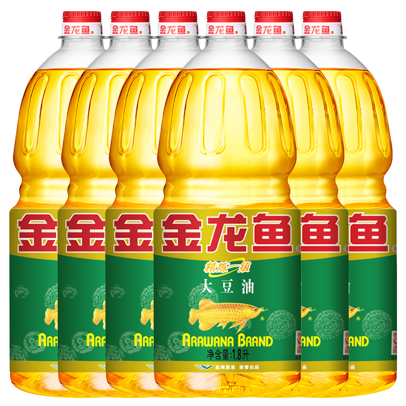 金龍魚精選大豆油1.8L家用炒菜油炸食用油蛋糕植物油轉(zhuǎn)基因年貨送禮 1.8L*6桶