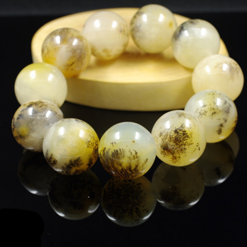 伊甸之星黄龙玉手串手链 天然 水草花 手珠  手链 佛珠刻字 18毫米