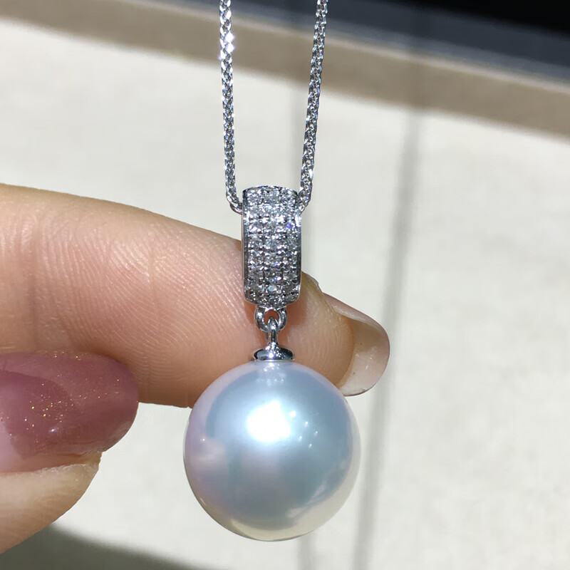 益福顺海水珍珠吊坠配女友冷光澳白单颗极强光南洋项链正圆金镶钻