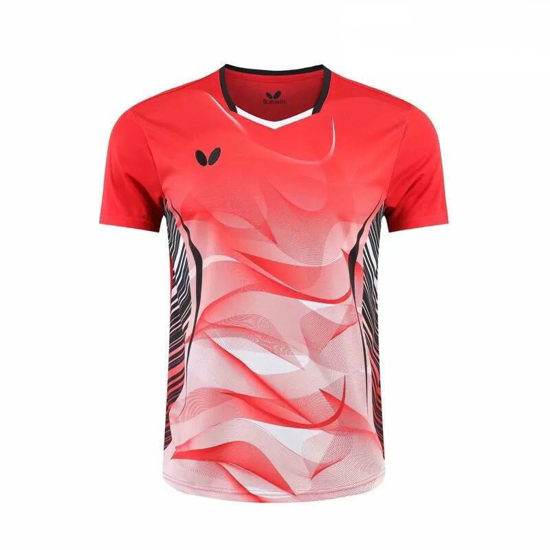 新款乒乓球服套装男女短袖运动服速干比赛羽毛球服夏季 红色男单衫