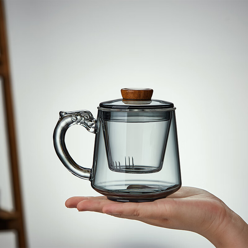 忆壶茶 龙把玻璃茶杯茶水分离泡茶杯办公室男士高档茶杯