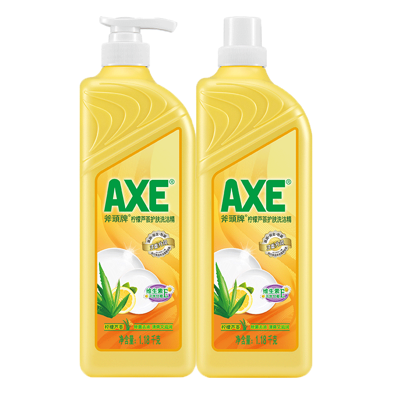 斧头牌（AXE）柠檬芦荟护肤洗洁精1.18kg*2瓶实惠装 添加芦荟精华倍护双手