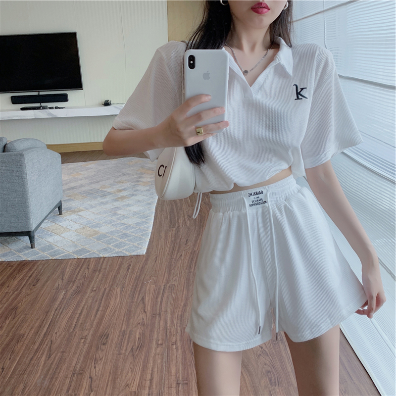 女生夏天穿的新款t恤套装潮流好看网红休闲运动服跑步套装女晨跑夏季