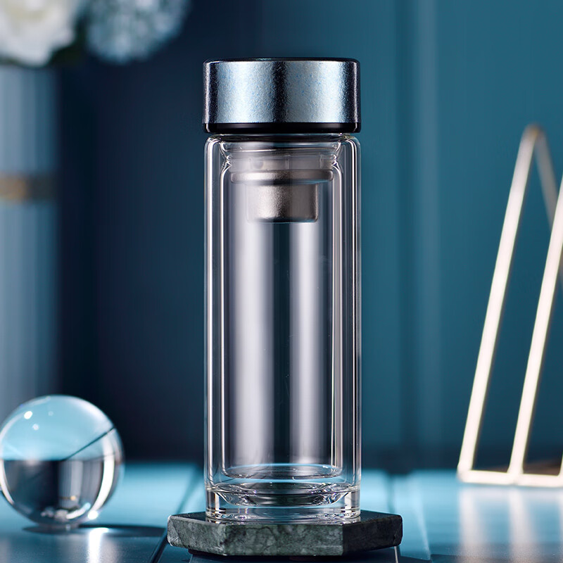 双层玻璃杯女隔热可爱ins风高颜值少女心水杯泡茶杯子 冰花蓝 300ml