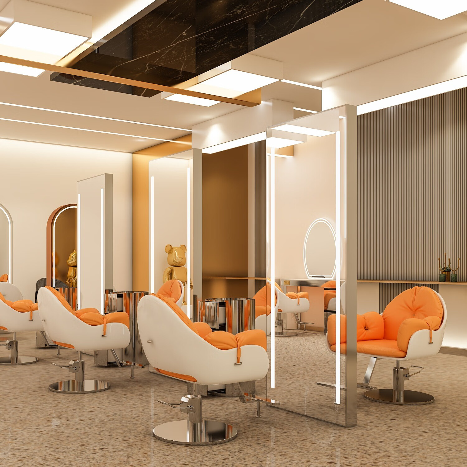 新款网红美发店镜台单双面落地镜理发店美发镜子发廊带灯落地鑫泽