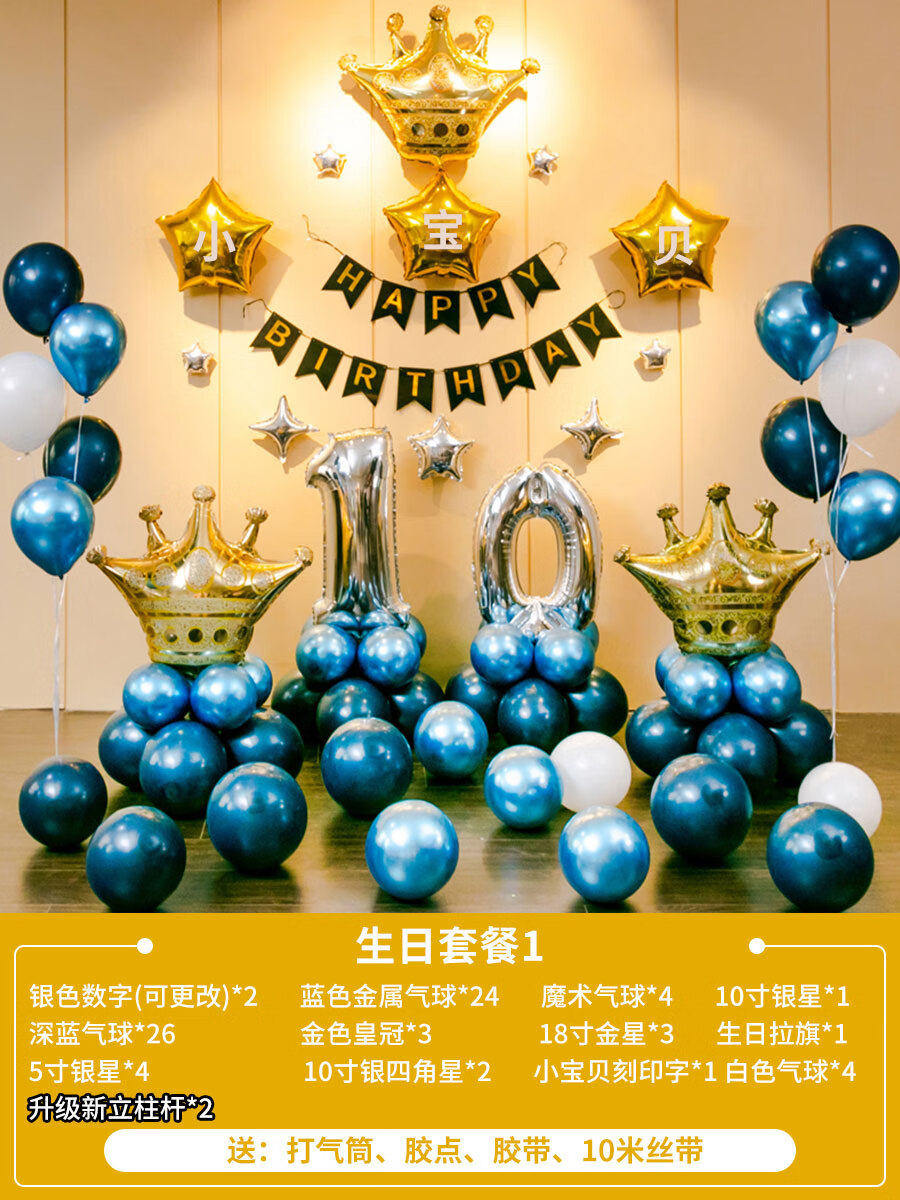 场景布置用品女孩10岁男童气球派对背景墙 男孩十岁生日-联系客服名