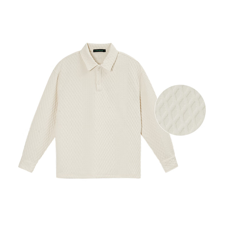 BD.POWER UP+秋季肌理感polo翻领长袖卫衣男健身大码运动简约宽松打底衫上衣 米色 L 75-85kg