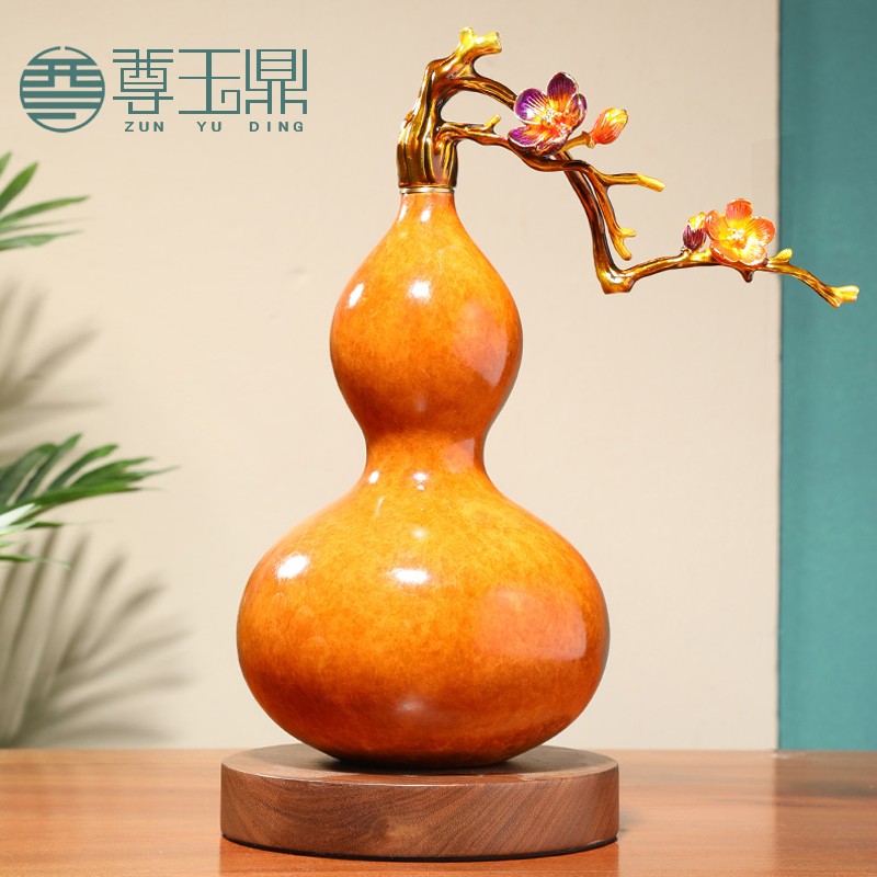 尊玉鼎 风水葫芦招财摆件 珐琅彩工艺品 开业礼品创意 老板办公室摆设