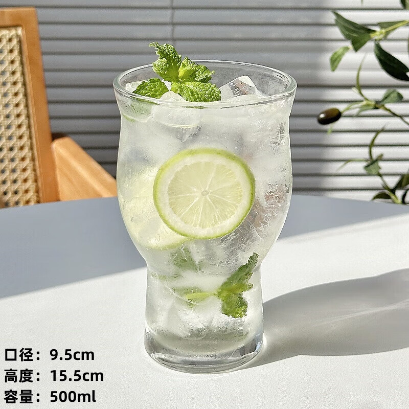ins網(wǎng)紅餐廳寬口果茶杯超大容量玻璃杯子奶茶飲品果汁杯冷飲杯子 寬口果茶杯
