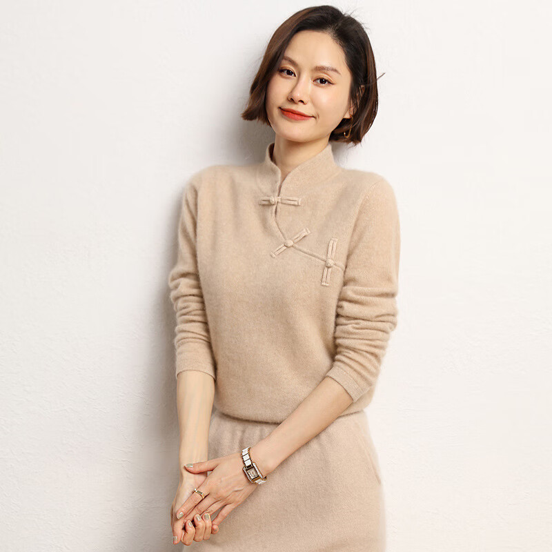 众觅中国风色盘扣打底衫2022年秋冬新款复古针织毛衣中式旗袍上衣女