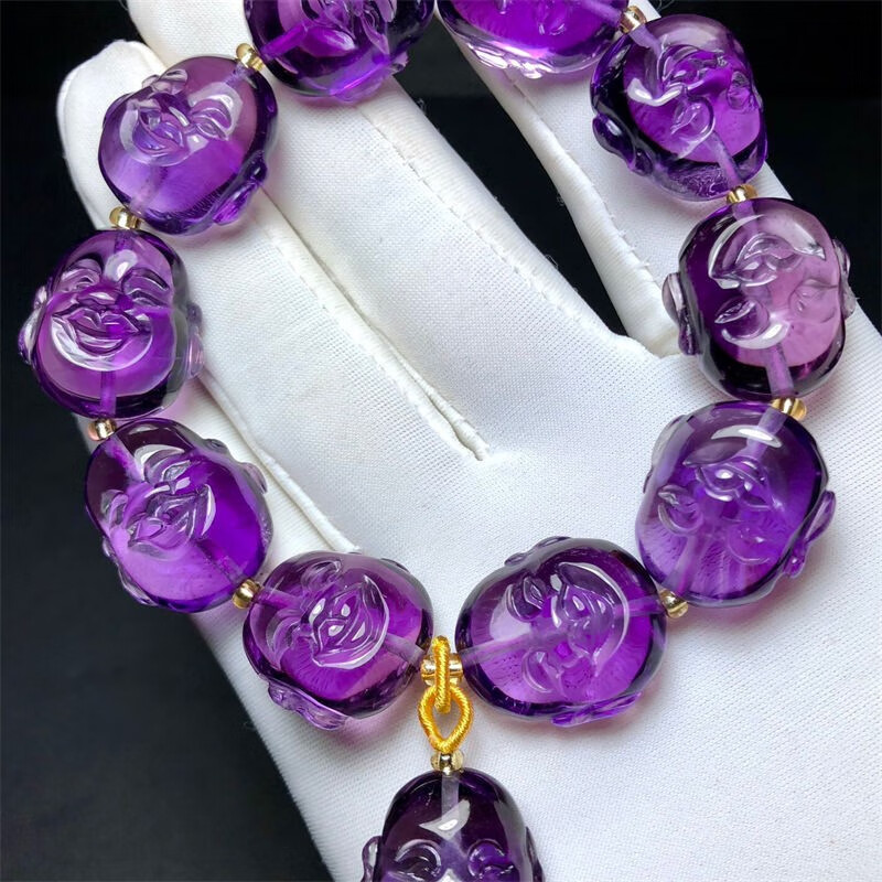 墨辰珠宝 紫水晶佛头手链 梦幻紫罗兰紫水晶 造型饱满圆润  雕工精湛