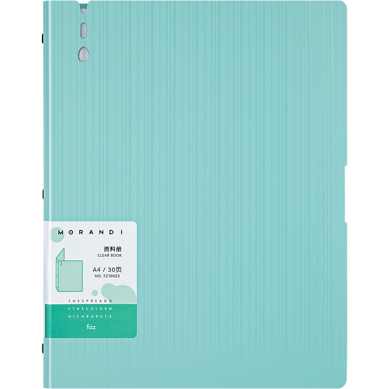 飞兹(fizz)莫兰迪色30页A4资料册大容量学生资料册活页文件夹学生试卷资料分科收纳袋办公用品绿色FZ10023