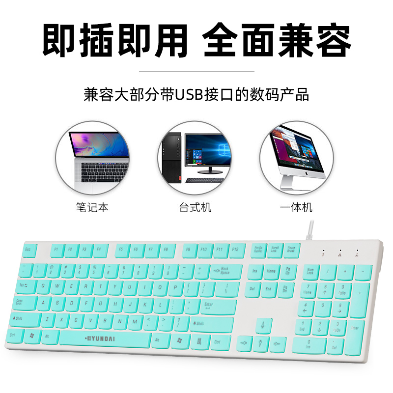 现代（HYUNDAI）键盘 有线键盘 办公键盘 巧克力键盘 电脑键盘 笔记本键盘 蓝色 HY-KA6