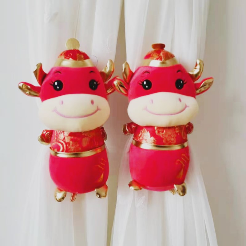 守护天使窗帘扣绑带可爱卡通一对儿童房窗帘绑带 红福牛(一对装)