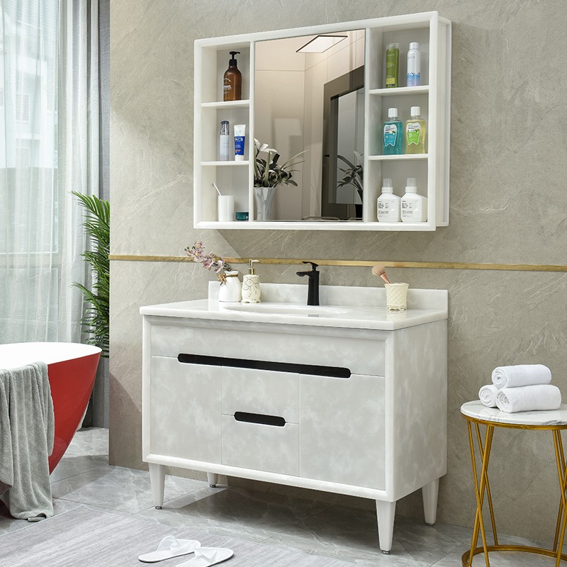 帝诗涵浴室柜组合卫生间玉石一体盆柜镜柜落地式轻奢卫浴柜洗手盆洗漱