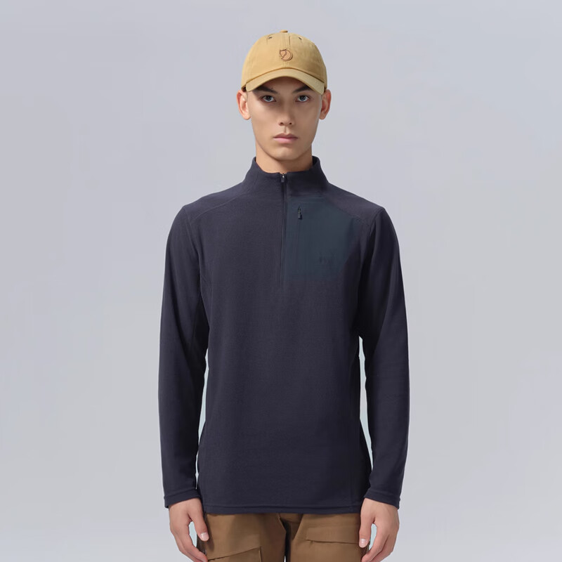 FJALLRAVEN北极狐秋冬男运动半高领保暖户外休闲衣套头打底衫抓绒衣04222175 555暗海蓝 AS