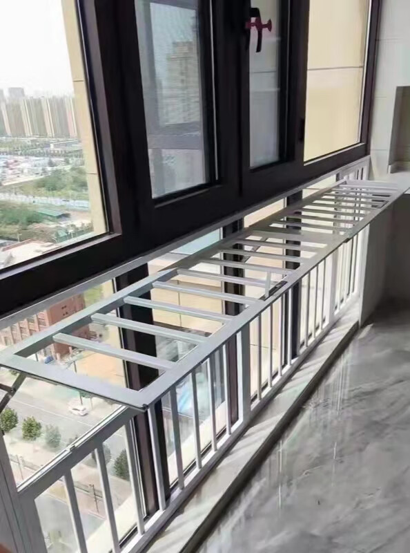 多功能折叠防护栏杆晾衣架阳台内防盗窗晒被子铝合金上下可开启 白色