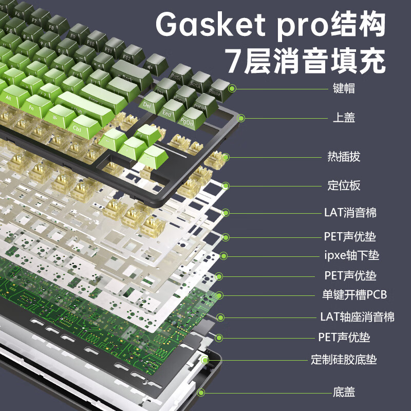 狼途T88Pro三模侧刻键盘客制化机械键盘电竞游戏办公有线无线蓝牙键盘  可选静音轴/游戏办公双性能轴 青提【静音冰糖雪梨轴】10000mAh-三模RGB