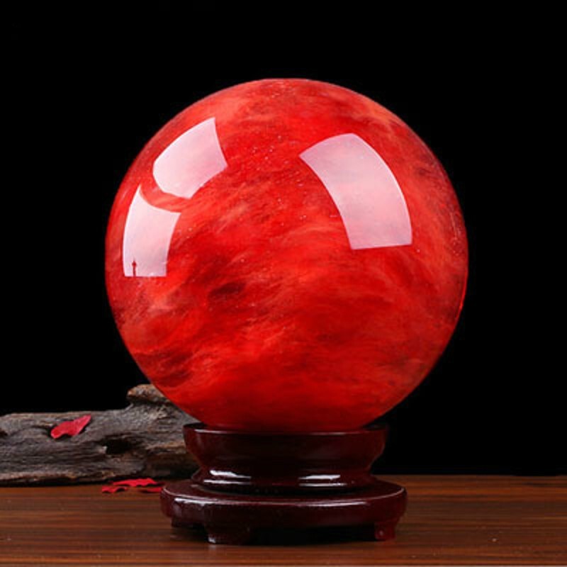 顶盈 熔炼红水晶球摆件 平安朱砂球辰砂人工球办公家居饰品赠礼带底座