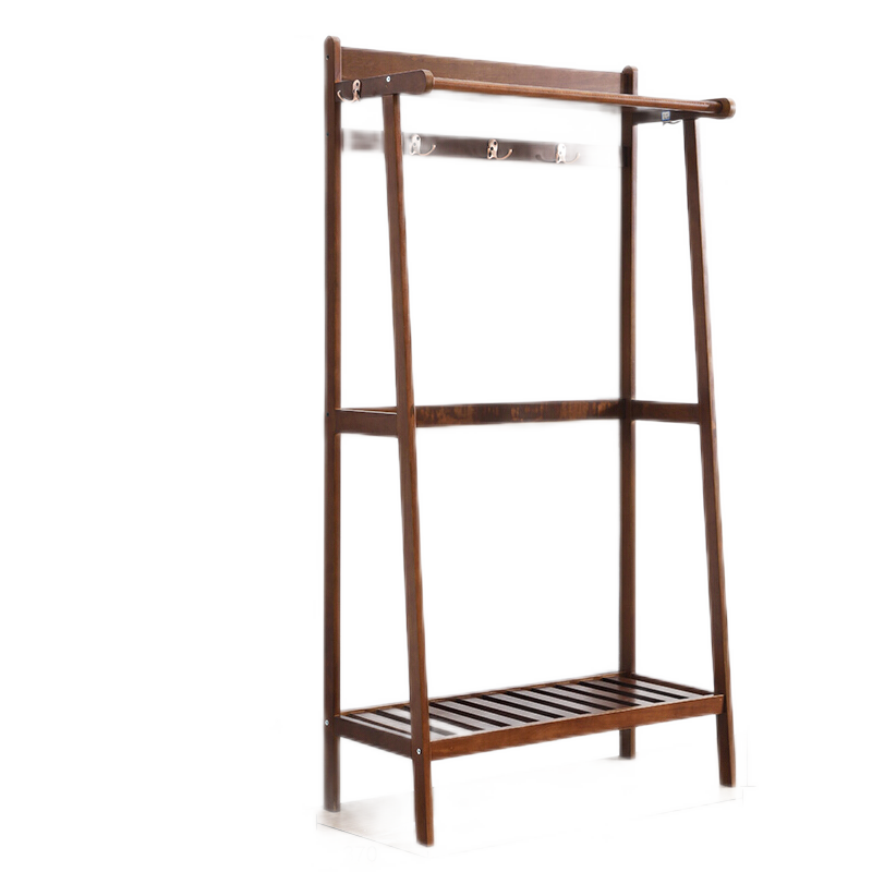 爱必居实木衣帽架挂衣架落地卧室衣架简约现代家用置物挂衣架 原木色