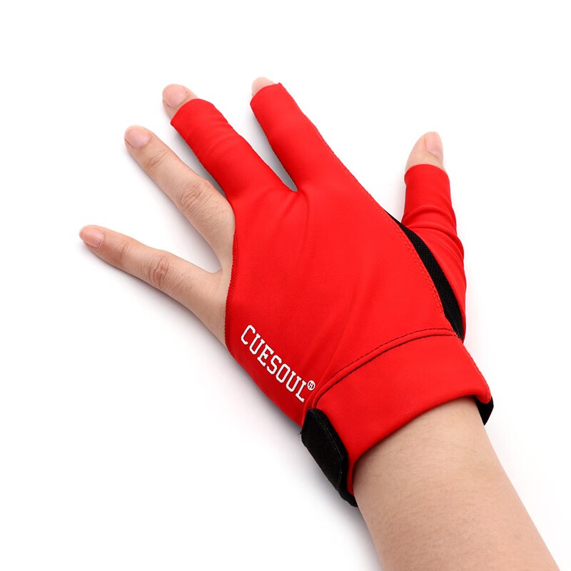 cuesoul 台球手套 三指专业高档配件左/右滴胶款男女防滑手套 红色