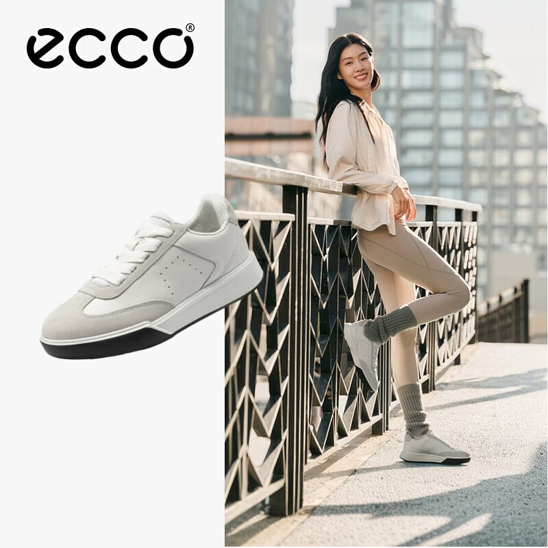 爱步（ECCO）25年新款复古德训鞋厚底板鞋女 街头球鞋272833 灰白色/白色37