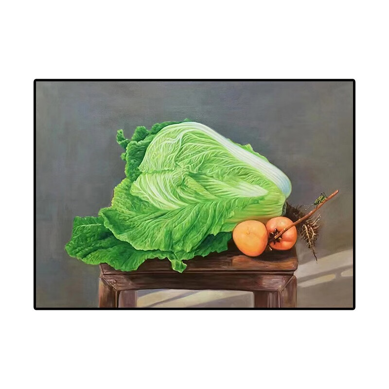 艺幻餐厅手绘油画写实白菜百财纳福挂画新中式现代客厅高档国风装饰画