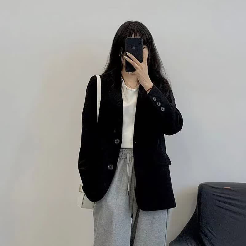 2023年春秋新款小西装外套女气质休闲修身显瘦学生小西服女 黑色【贰八】 2XL属于什么档次？