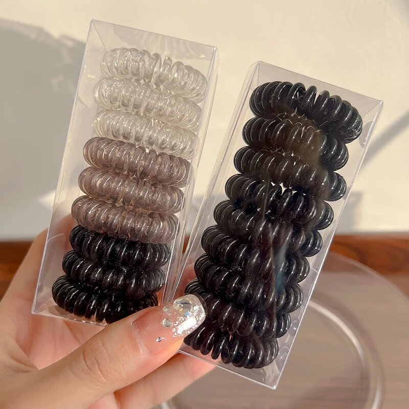 依莲妃【精选】电话线发圈女夏扎头发绳简约高弹力头绳橡皮筋皮套头饰 深色两盒装