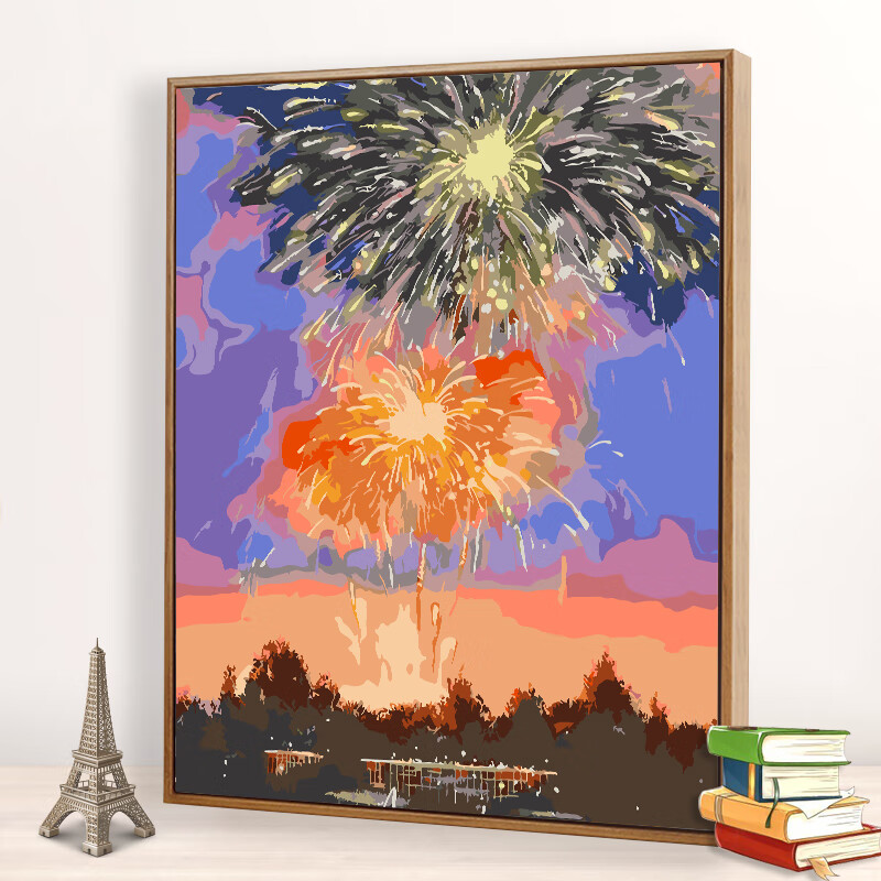 流彗珍珠烟花画数字油画diy填充手绘丙烯画手工涂鸦填色画画风景烟花