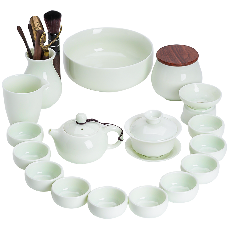 蘇氏陶瓷（SUSHI CERAMICS）玉翡翠羊脂玉瓷功夫茶具套裝泡茶碗茶壺茶洗茶葉罐春節(jié)中秋節(jié)日送