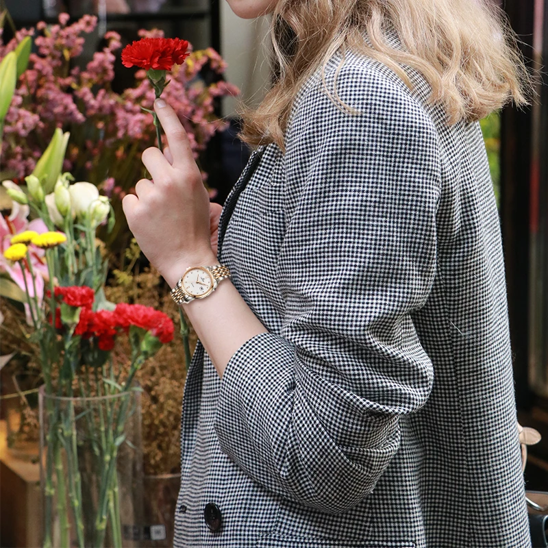 依波(EBOHR)手表女款大师系列自动机械女表优雅国表单历防水送女友七夕礼物 白盘间玫金钢带 51030124