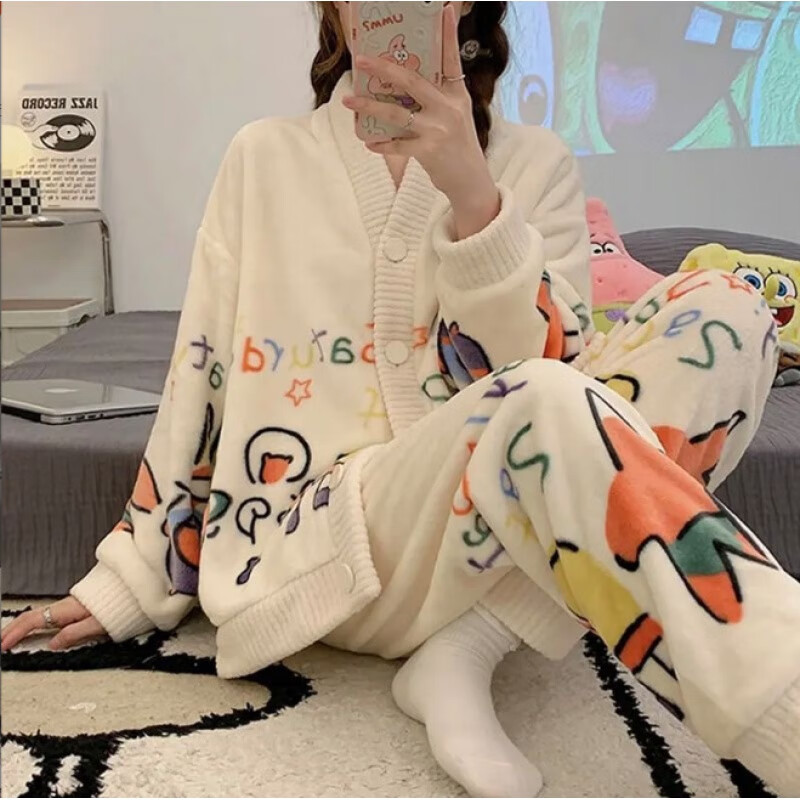 诗莉奥（SHILIAO）睡衣两件套秋冬季珊瑚绒小香风家居服女法兰绒加厚可爱套装 派大星套装 L 【80-120斤】 京东折扣/优惠券