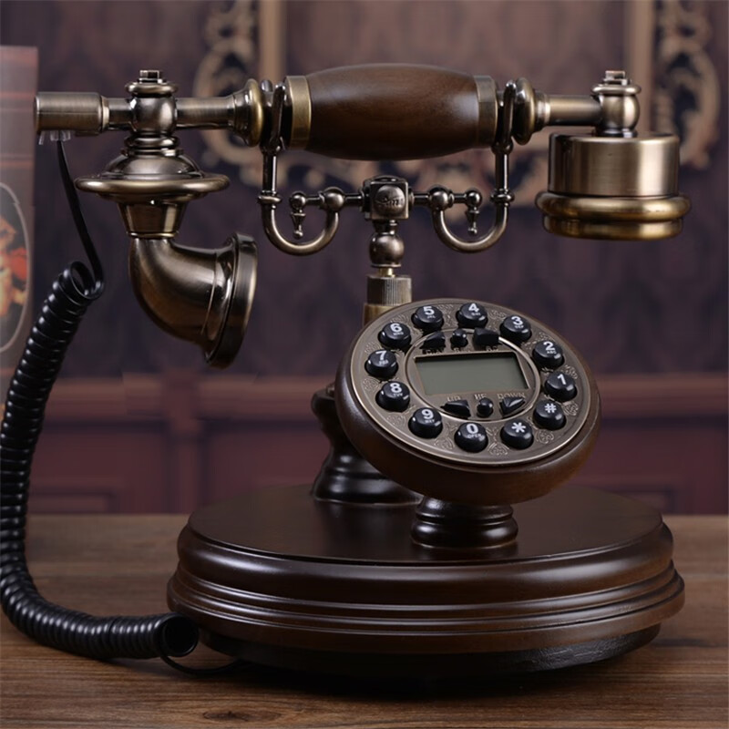 蒂雅菲欧式古董仿古电话机复古家用座机老式实木电话机美式无线电话机 普通版（皮绳）咖色