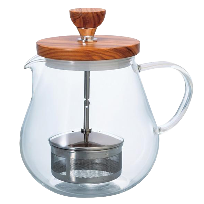 HARIO耐熱玻璃泡茶壺橄欖木蓋 帶濾網(wǎng)可茶水分離 700ml日本制 送禮佳品