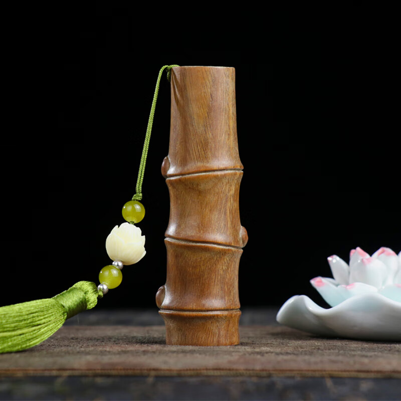 托托贴贴 金丝楠木把玩棍 节节高升 绿檀手工雕刻竹子手把件男士sn