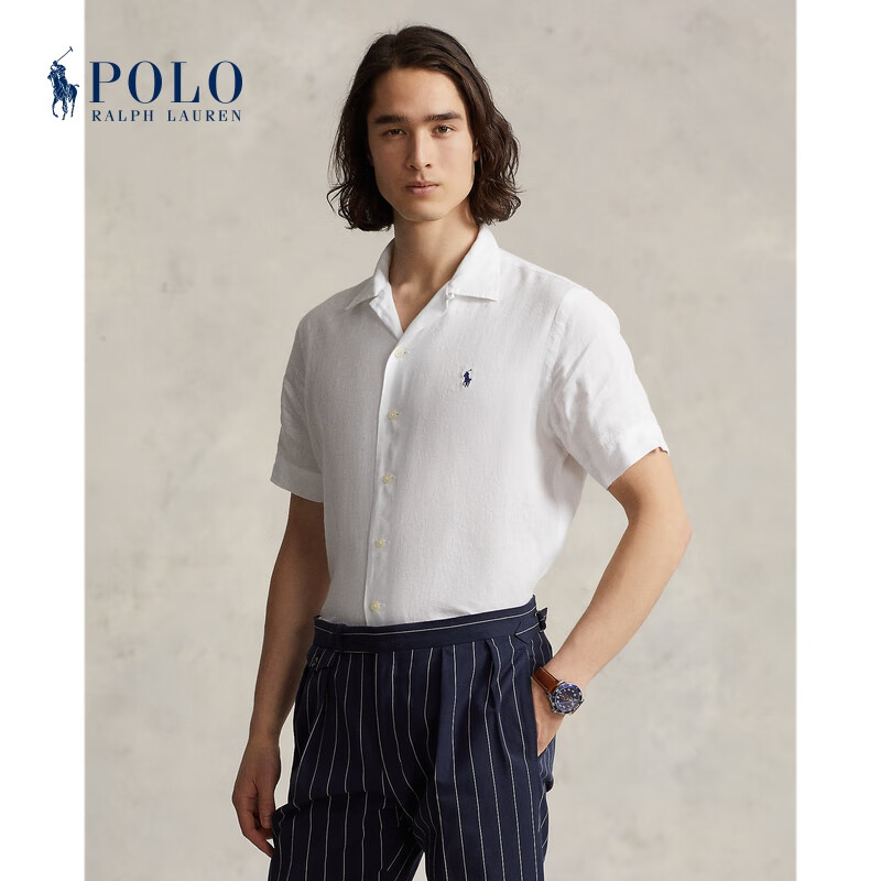 Polo Ralph Lauren 拉夫劳伦男装 经典版型亚麻营领衬衫RL16549 100-白色 M