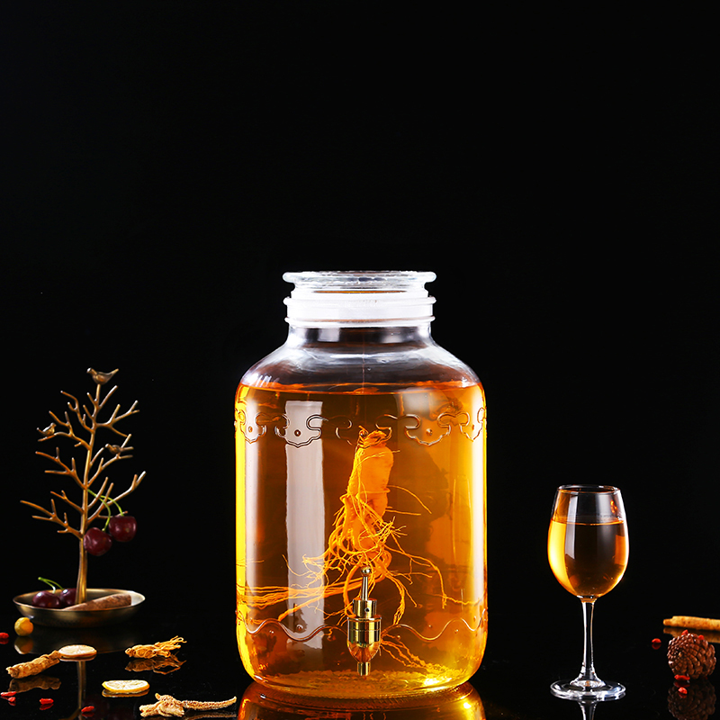 翼荏泡酒玻璃瓶大号广口磨砂泡酒坛子带龙头果酒药酒酒瓶 30斤 铜龙头