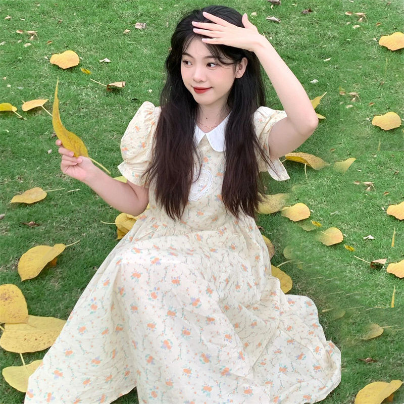 夏季学院风小清新初高中学生娃娃领连衣裙日系学院风甜美娃娃领碎花