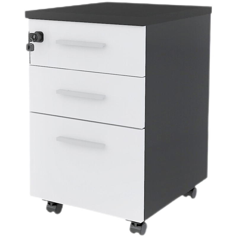 盛潇家具办公桌活动柜办公室小柜子带锁储物移动文件柜抽屉柜桌下三抽矮柜 阳光白+深空灰