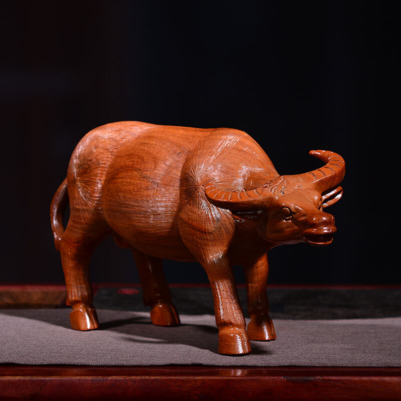 御木轩花梨木雕耕牛摆件全实木雕刻工艺品家居饰品生肖牛送礼礼品 30*