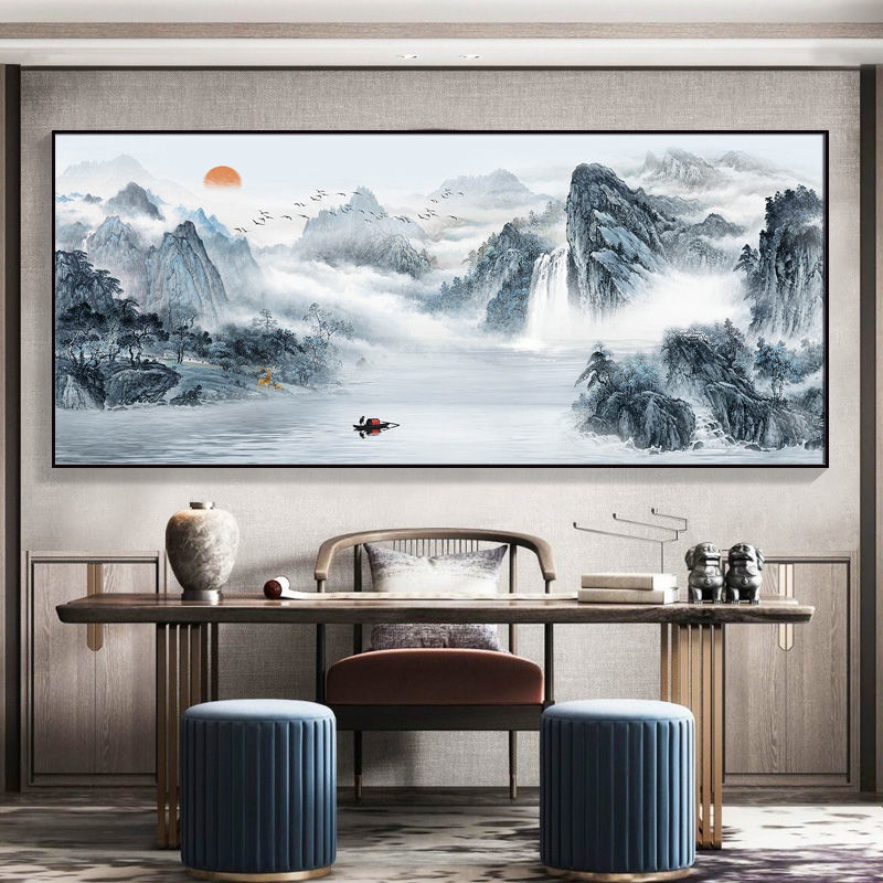 新中式山水画挂画客厅装饰画沙发背景墙壁画办公室3立体国画 06款