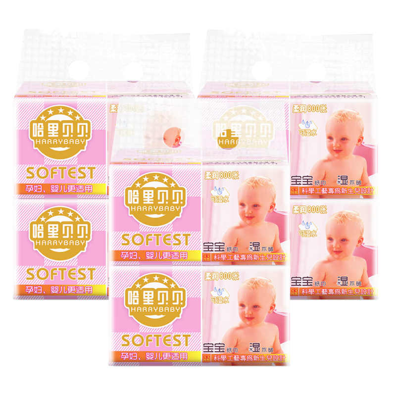 順清柔嬰兒抽紙 哈里貝貝寶寶軟抽200抽（4層800張）*6包抽取式面巾紙