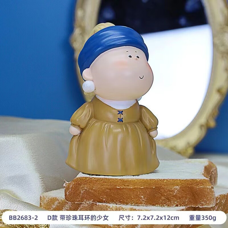 家潮流手办摆件树脂工艺品桌面装饰品女生小礼物 戴珍珠耳环的少女 月