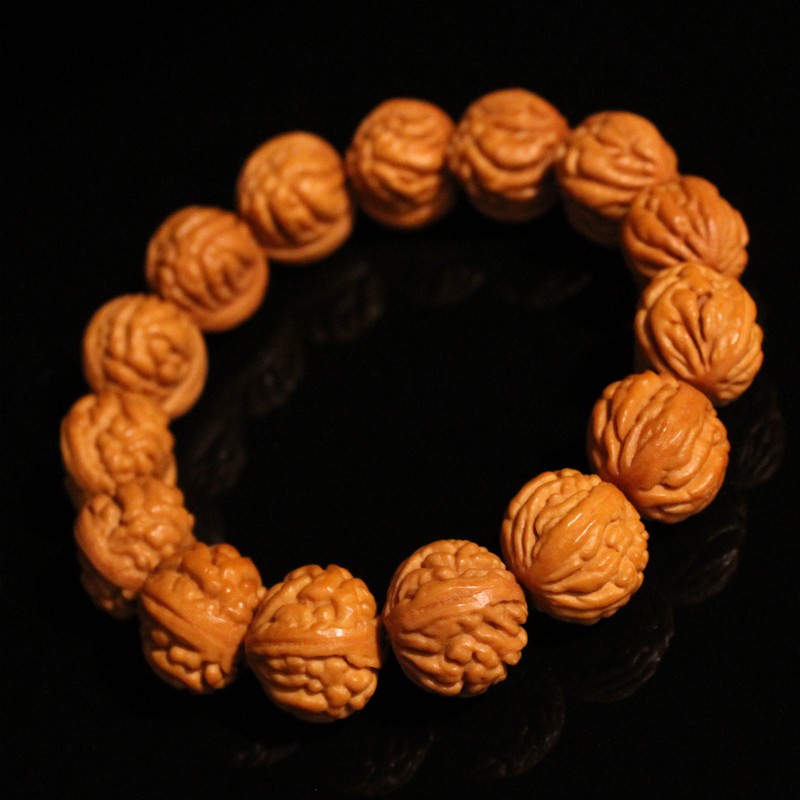 秦岭野生龙纹桃核手串 精品麒麟纹小桃核女款深纹正圆男款佛珠念珠