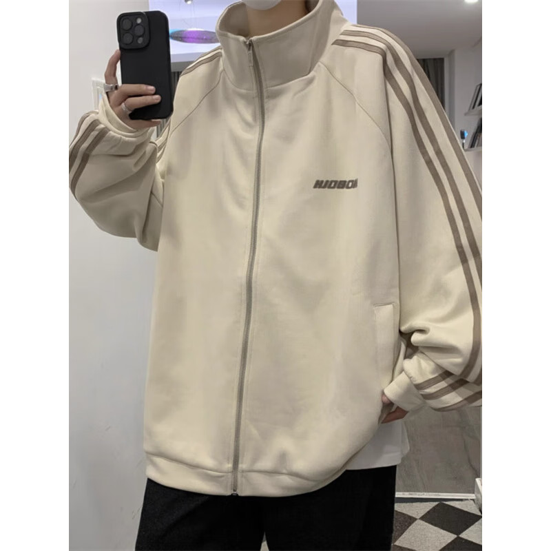 POUM麂皮绒春秋季卫衣男开衫外套潮牌oversize美式情侣棒球服运动夹克 YRFS-W141黑色 常规 麂皮绒 XL