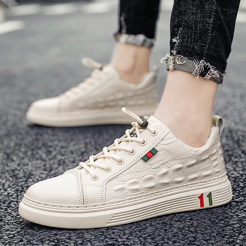 小白鞋男款秋季潮鞋劳保百搭休闲一脚蹬板鞋白鞋英伦皮鞋 dy-11白色