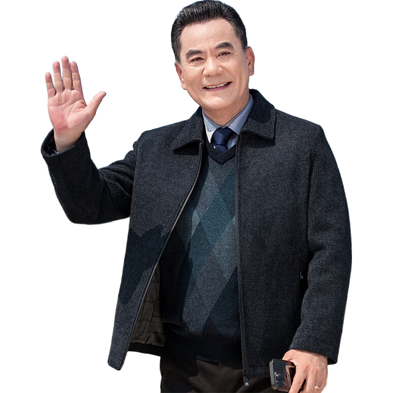 寶財(cái)羊爸爸裝毛呢外套男春秋季翻領(lǐng)厚款商務(wù)干部服行政夾克中老年人衣服